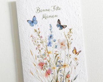 Une belle carte ‘Bonne Fête Maman’ fabriquée à partir du papier ensemencé. Carte à planter Fête des Mères.  Carte unique qui fleurit