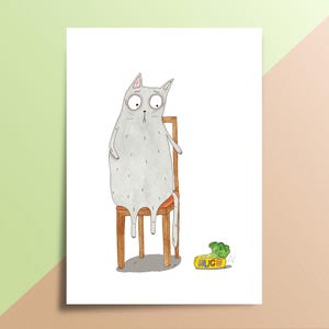 Hugo el gato. Lámina artística tierna y divertida.