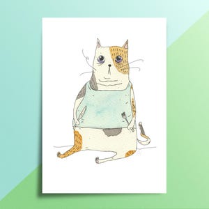 Cornelius tiene hambre. Lámina artística de un gato tierno y divertido.