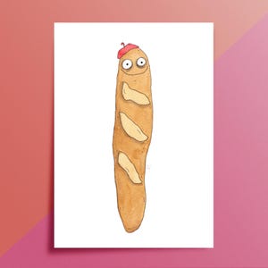 Pierre The Baguette. Cute and Silly Art Print.