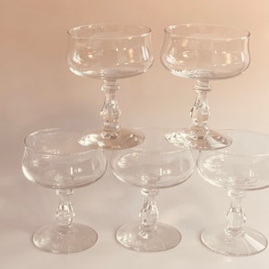 Vintage Coupe Glasses with Detailed Stem. Set of 5. image 4