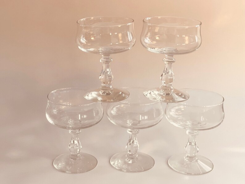 Vintage Coupe Glasses with Detailed Stem. Set of 5. image 4