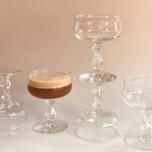 Vintage Coupe Glasses with Detailed Stem. Set of 5.