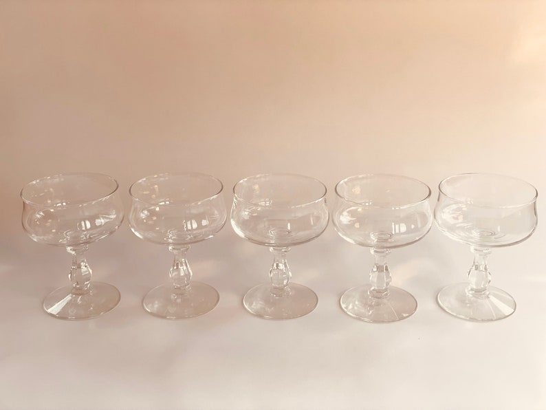 Vintage Coupe Glasses with Detailed Stem. Set of 5. image 5