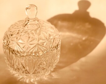 Vintage Detailed Glass Trinket Dish with Lid.