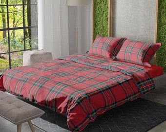 Parure de lit, sac et taie d'oreiller en tartan de Noël écossais Motif tartan de Noël en pur coton Disponible en plusieurs tailles et couleurs