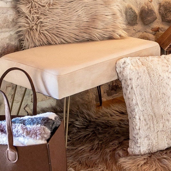 Pouf en velours doux, assise, banc moderne et chic