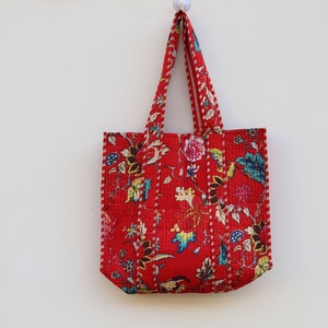 Handmade Quilted Tote Shopping Bag, Floral Print Cotton Market Bag, Jhola Bag, Hippie Bag, Market Bag