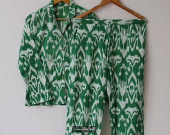 Ikat print Pajama Set, print Night Suit Ladies Pj Set, Pajamas With Carry Bag Women Wear Morning Tea
