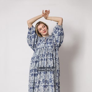 Floral Hand Block Print Beach Dress Midi and Mini Sizes