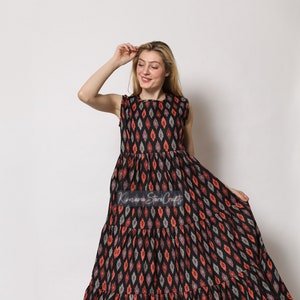 Ikat Hand Block Print Sleeveless 3 Tier Maxi Dress Etsy