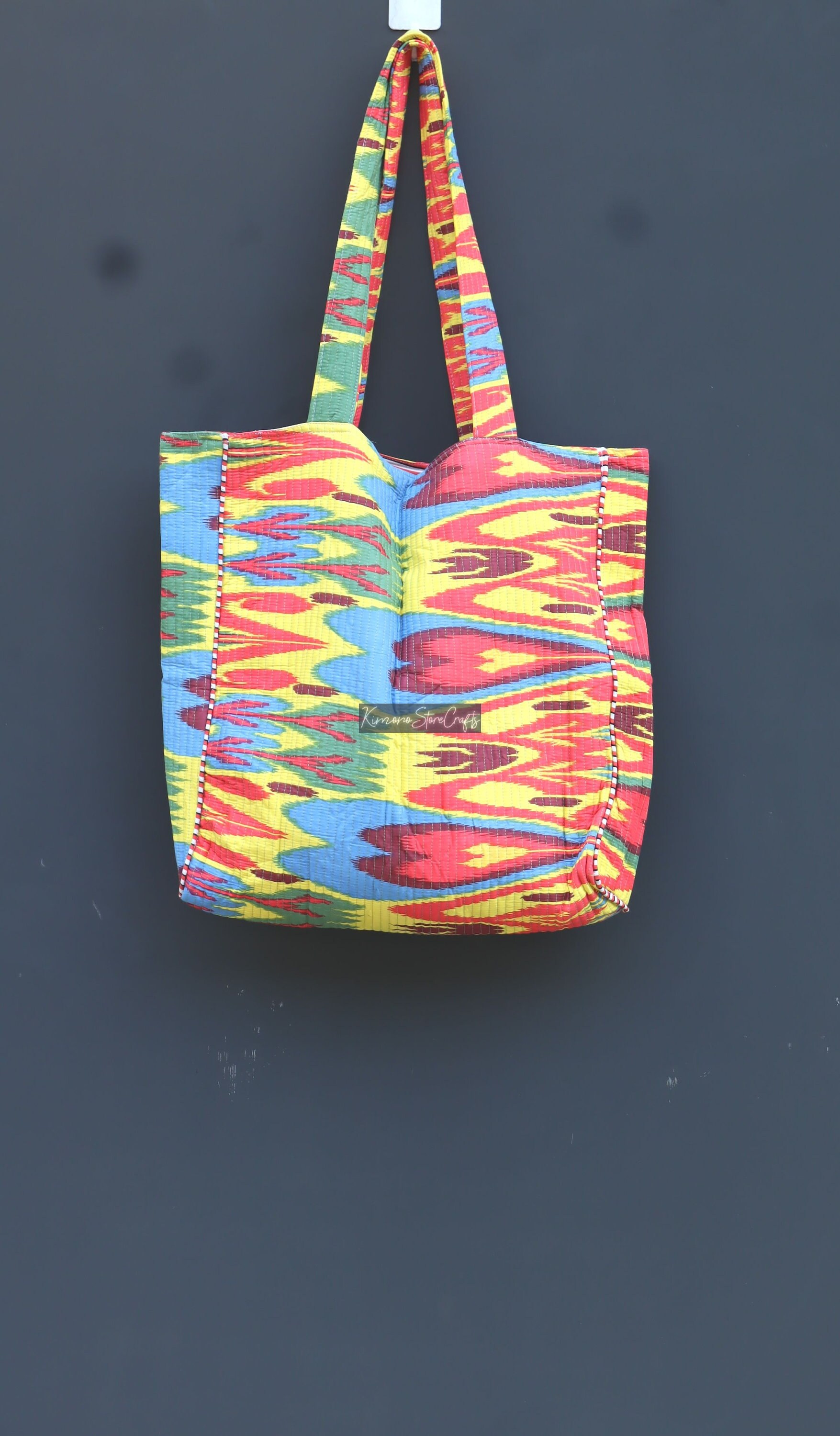 Handmade Quilted Tote Shopping Bag Ikat Print Cotton Market Etsy