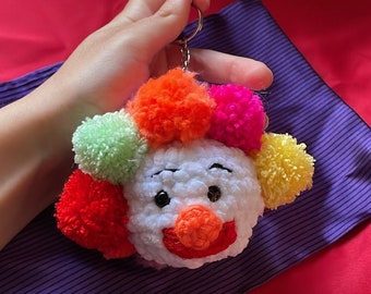Crochet Rainbow Clown Keychain, Colorful Pompom Key Holder, Kawaii Plush Keychain Charm, Clown Accessories, Crochet Christmas Tree keychain