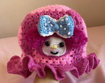 Knit Pink My Melody Hat, Crochet My Melody Hat, Cute Pink Hat, Sanrio Kawaii Hat, Japanese Anime Hat, My Melody Accessories, Gift for Her