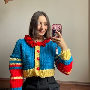 Knit Colorful Clown Cardigan Clowncore Jacket Clown Cardigan With Collar Cute Circus Cardigan Clown Circus Costume Big Comfy Couch Etsy