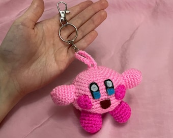 Knit Kirby Keychain, Cute Kirby Keyring, Pink Keychain, Kawaii Keychain, Kawaii Accessories, Anime, Kirby Accessories, Gift for Her