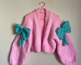 Knit Chunky Ribbon Coquette Cardigan, Coquette Sweater, Lolita Cardigan, Y2k Clothing, Bow Jacket Sweater, Kawaii Cardigan, Gift for Her