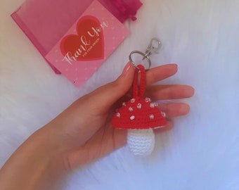 Knit Mushroom Keychain, Mushroom Keyring, Red Cute Keychain, Kawaii, Kawaii Accessories, Anime, Mushroom Accessories, Gift for her