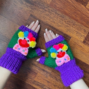 Stricken Clown Fingerlose Handschuhe, süße Clown Handschuhe, Bunte Spaß Winter Handschuhe, Handgelenk Armstulpen, Zirkus Clown Zubehör, Handschuhe für Frauen