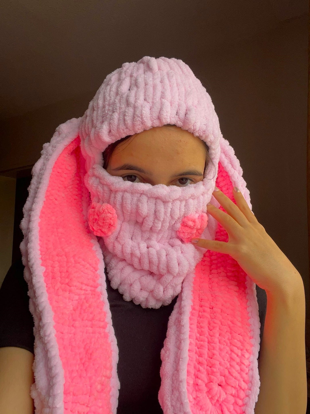 Knit Bunny Balaclava Mask Cute Pink Balaclava Hat Ski Mask Etsy