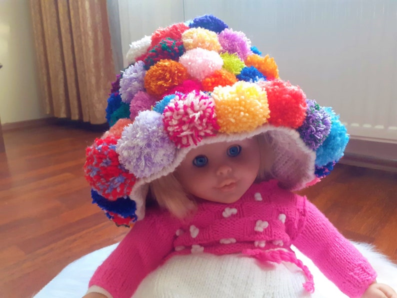 Knit Cute Colorful PomPom Hat, Rainbow Hat, Handknit Unique Hat, Winter Hat, Hat For Women, Gift for Her, Kawaii Hat, Gift for Halloween zdjęcie 7