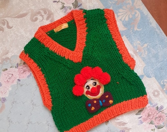 Knit Clown Green Chunky Vest, Colorful Clowncore Vest, Red Clown Sweater, Clown Clothes, The Big Comfy Couch, Honk Cute Circus, Clown Lovers