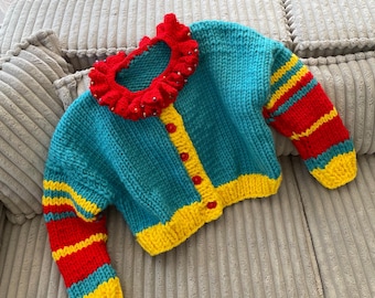 Knit Colorful Clown Cardigan, Clowncore Jacket, Clown Cardigan with Collar, Cute Circus Cardigan, Clown Circus Costume, Big Comfy Couch