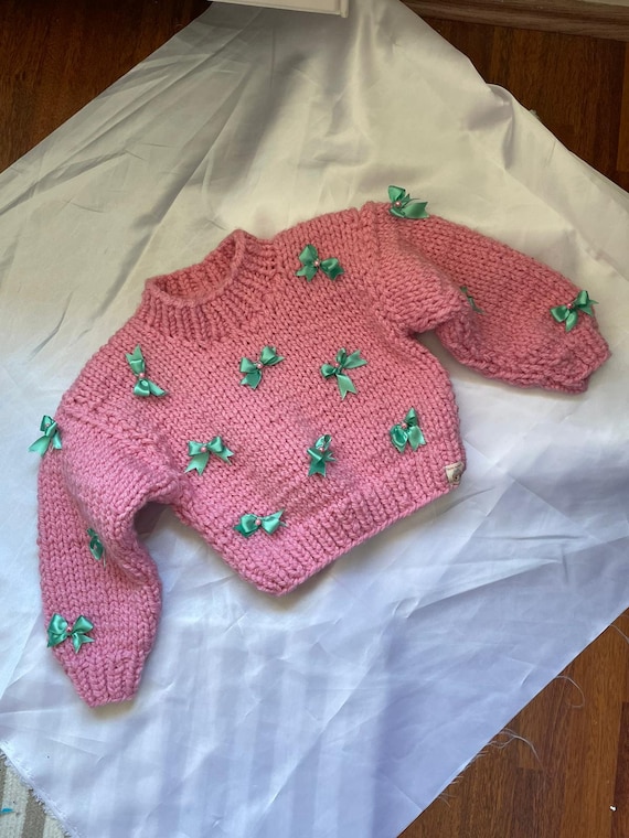 Knit Bow Coquette Sweater, Pink Minty Green Coquette Sweater, Cute Kawaii Japanese Sweater, Harajuku Style Bow Sweater, Sweater for women