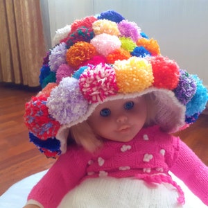 Knit Cute Colorful PomPom Hat, Rainbow Hat, Handknit Unique Hat, Winter Hat, Hat For Women, Gift for Her, Kawaii Hat, Gift for Halloween zdjęcie 10