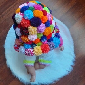 Knit Cute Colorful PomPom Hat, Rainbow Hat, Handknit Unique Hat, Winter Hat, Hat For Women, Gift for Her, Kawaii Hat, Gift for Halloween zdjęcie 6