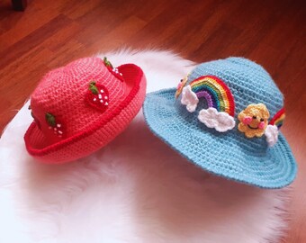 Knit Bucket Hat, Strawberry Bucket Hat, Rainbow Bucket Hat, Autumn Winter Hat, Hat For Women, Kawaii, Kawaii Hat, Strawberry Accessories