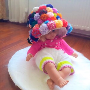 Knit Cute Colorful PomPom Hat, Rainbow Hat, Handknit Unique Hat, Winter Hat, Hat For Women, Gift for Her, Kawaii Hat, Gift for Halloween zdjęcie 5