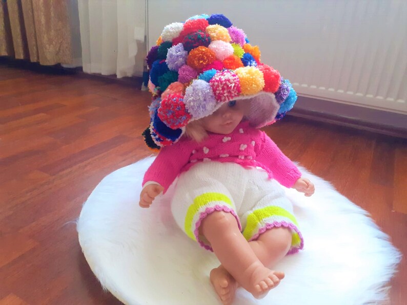 Knit Cute Colorful PomPom Hat, Rainbow Hat, Handknit Unique Hat, Winter Hat, Hat For Women, Gift for Her, Kawaii Hat, Gift for Halloween zdjęcie 5