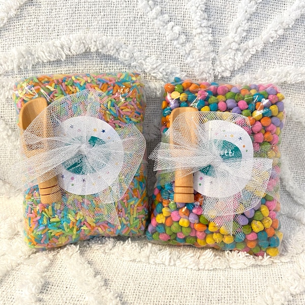 1kg Rainbow Sensory Bin Filler Bundle with Wooden Scoop (Rainbow chickpeas and/or rainbow rice)