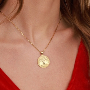 Tree of Life necklace for mom&#39;s gift, Vintage charm necklace for birthday gift, Mythology jewelry for women, Coin pendant
