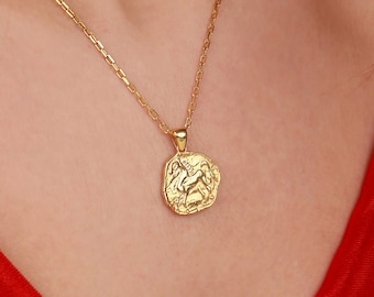 Gold Vermeil Ancient Greek Coin Necklace, Sterling Silver Charm