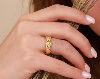 Gold Vermeil Engel Flügel Ring, Sterling Silber Schutzengel Schmuck