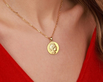Athena Owl Coin Necklace, Sterling Silver Greek Mythology Pendant