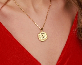 Handmade Athena Coin Necklace, Gold Vermeil, Sterling Silver, Greek Mythology