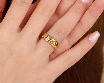 Byzantine chain ring for anniversary gift, 10K gold Intricate ring for mothers day gift, Everyday ring for sister gift