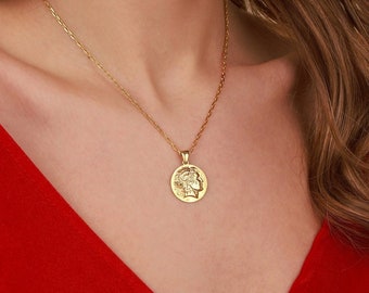 Gouden vermeil alexandermuntketting, oude sterlingzilveren hanger, historisch symbool