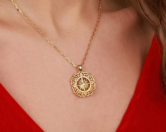 Kompass-Halskette aus Sterlingsilber, Nordstern-Anhänger aus Gold Vermeil
