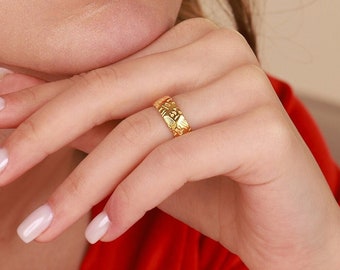 Cute hieroglyphic ring in sterling silver or 10K gold, Ancient Egyptian ring for girlfriend, Dainty promise ring for her
