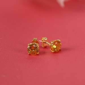 Citrine earrings studs in 14K gold or 925 silver, Cute November birthstone earrings for a birthday gift, Citrine studs