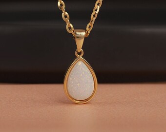 Opal teardrop pendant necklace for birthday gift, October birthstone necklace for her, Anniversary necklace for wife