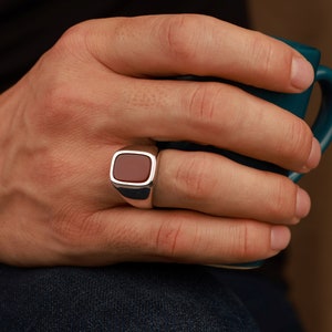 Flat top carnelian ring in sterling silver - thumbnail