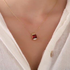 Radiant cut garnet necklace for unique gift ideas women, Gemstone necklace for girlfriend, January birthstone necklace