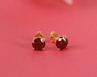 14K Gold Garnet Stud Earrings, January Birthstone