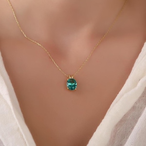 Collar ovalado de turmalina Paraíba, gema en oro de 14 quilates, regalo de aniversario
