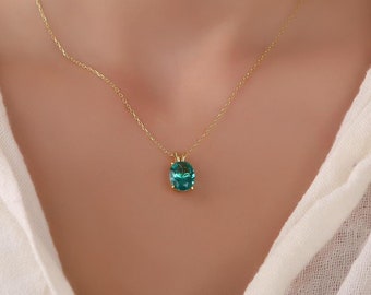 Oval Paraiba Turmalin Halskette, 14K Gold Edelstein, Jubiläumsgeschenk